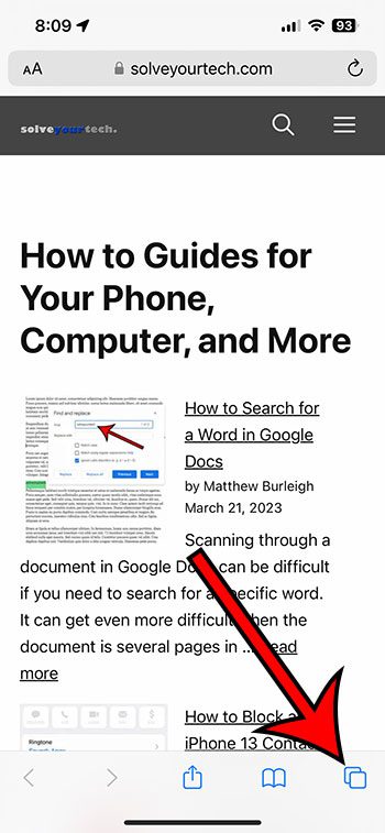 Comment changer l'arrière-plan de Safari sur iPhone 13 8 sélectionnez le bouton Onglets