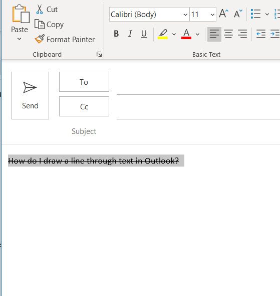 exemple de texte barré dans Outlook